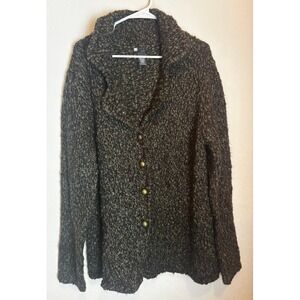 Carole Little Woman 2X Olive Green Brown Chunky Knit Cardigan Sweater Wool Blend